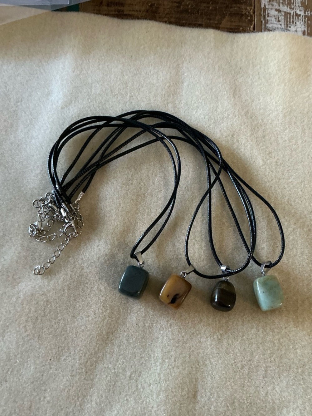 Polished Stone Pendant Necklace Multi Colors, set of 4